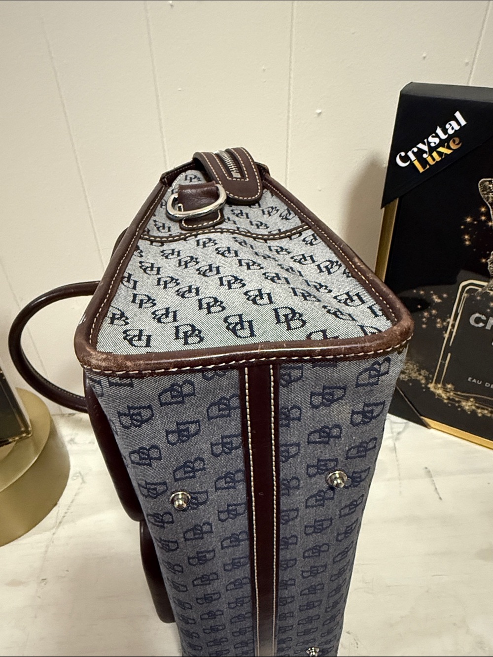 Dooney & Bourke Brown Leather Patterned Dual-Pocket Satchel with Top Handles - Picture 5 of 12